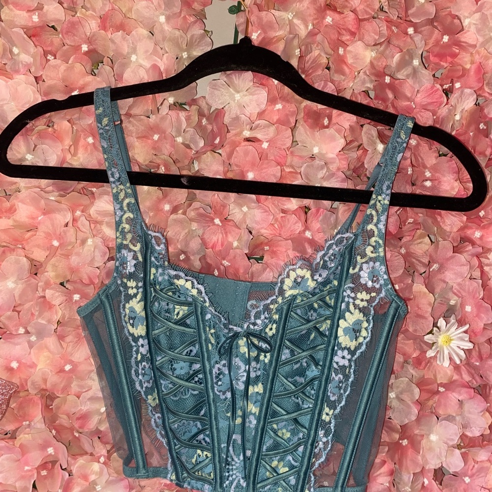 Victoria's Secret Blue Floral Lace Crop Top